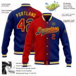 Custom Varsity Letterman Jacket with Name and Number - Personalized Red-Yellow Bomber Gradient Fashion Jacket Personalized