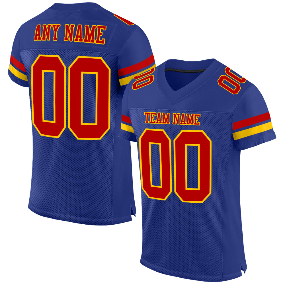 Custom Name and Number Mesh Football Jersey - Authentic Royal Red-Yellow Team Jersey Personalized Royal Red-Yellow Mesh Authentic