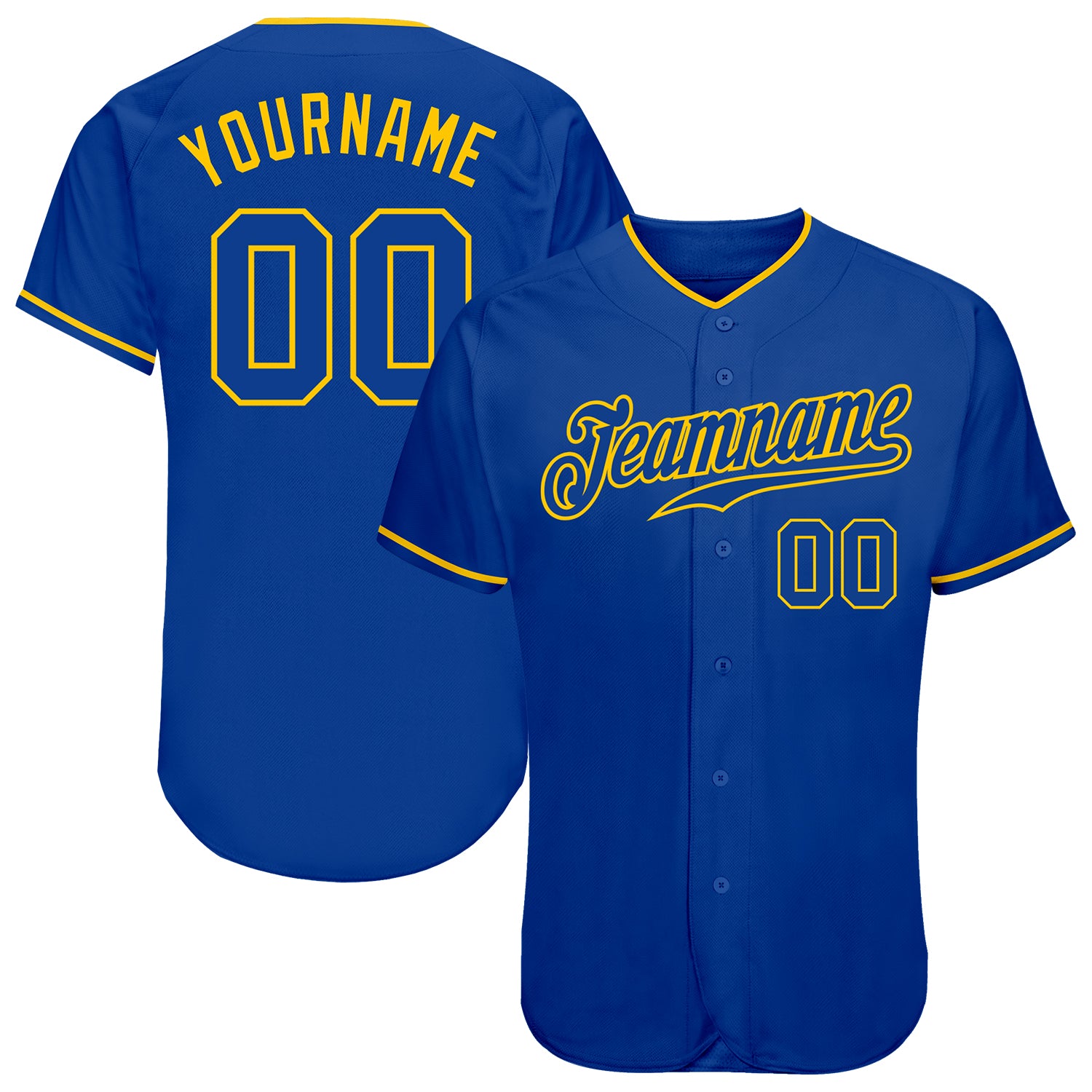 Custom Personalized Royal Gold Baseball Jersey with Name & Number - Authentic Team Apparel Personalized Royal Royal-Gold