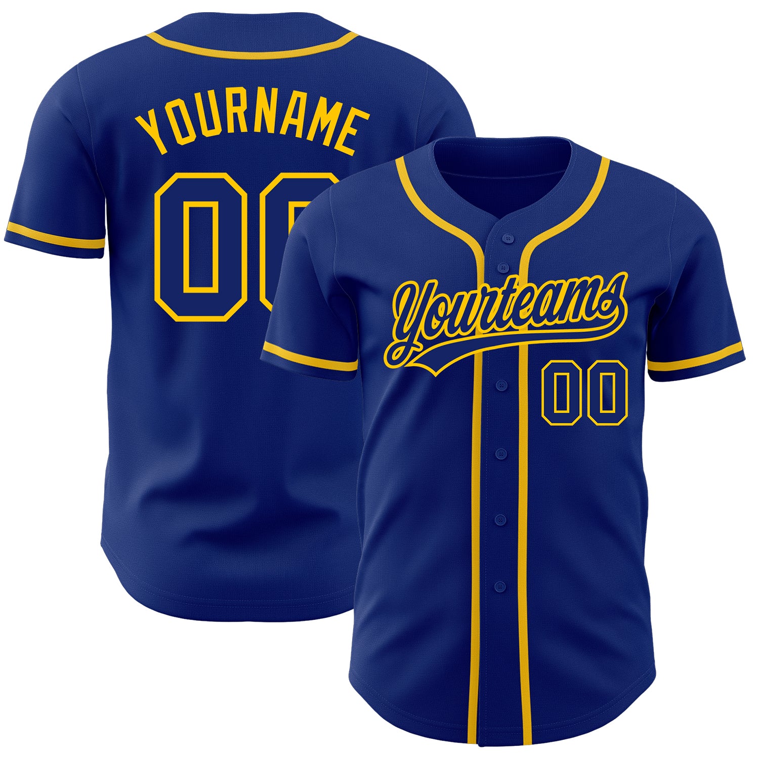 Personalized Authentic Baseball Jersey in Royal Gold - Custom Team Apparel Personalized Royal Royal-Gold Authentic Baseball