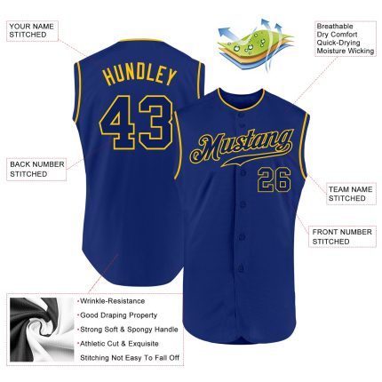 Custom Name and Number Personalized Royal Gold Baseball Jersey - Authentic Sleeveless Team Apparel Personalized Royal Royal-Gold
