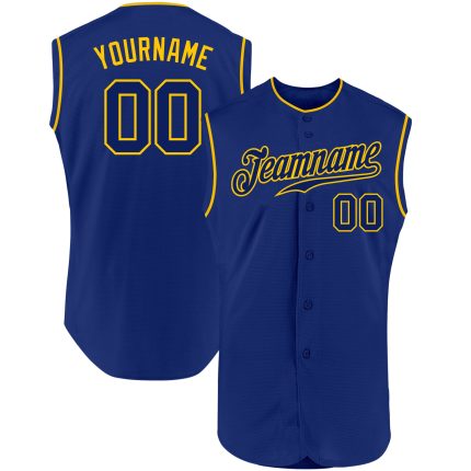 Custom Name and Number Personalized Royal Gold Baseball Jersey - Authentic Sleeveless Team Apparel Personalized Royal Royal-Gold