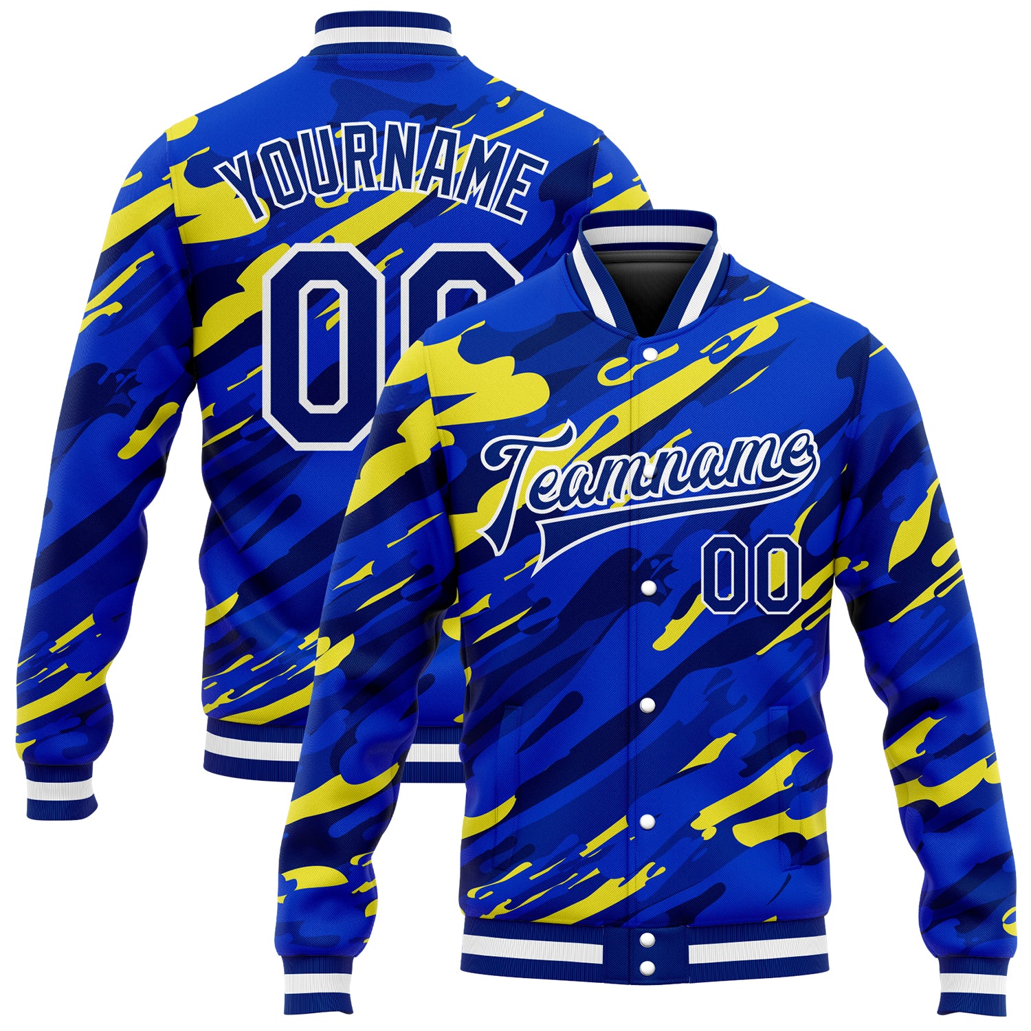 Custom Personalized Gold-Black 3D Pattern Varsity Letterman Jacket with Name & Number - Bomber Full-Snap Design Personalized