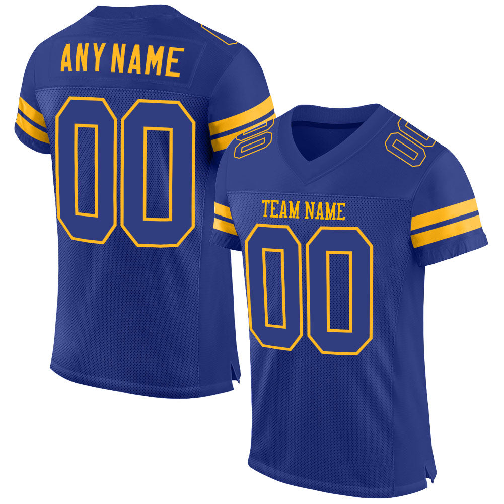 Personalized Custom Name and Number Royal-Gold Authentic Football Jersey - Team Jersey Personalized Royal Royal-Gold Mesh