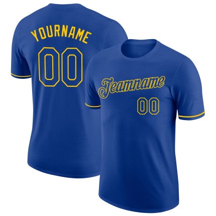 Custom Team Name and Number Royal Gold Performance T-Shirt Personalized for Sports Personalized Royal Royal-Gold Performance