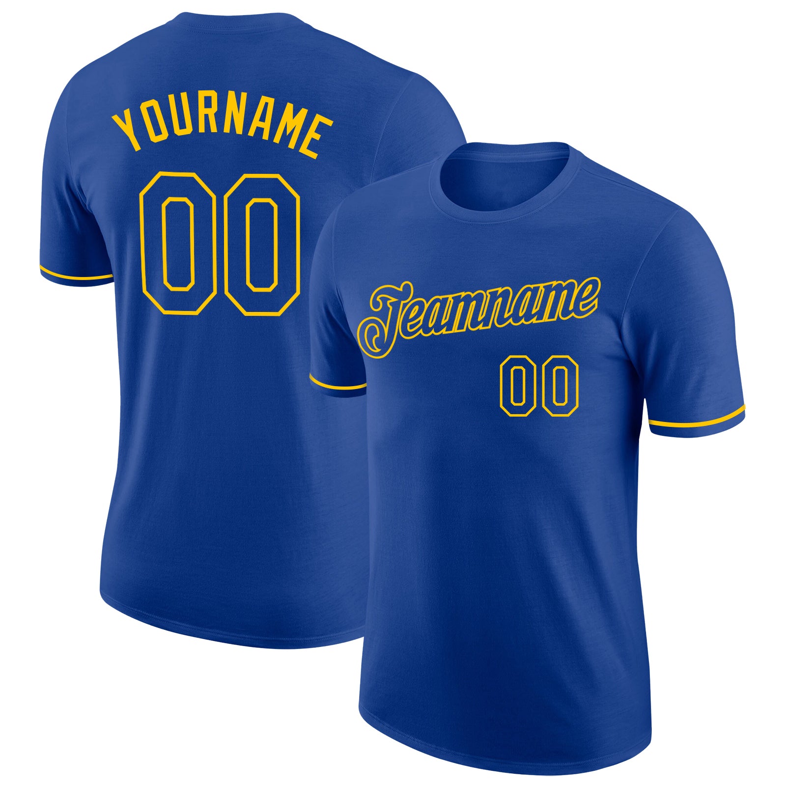 Custom Team Name and Number Royal Gold Performance T-Shirt Personalized for Sports Personalized Royal Royal-Gold Performance