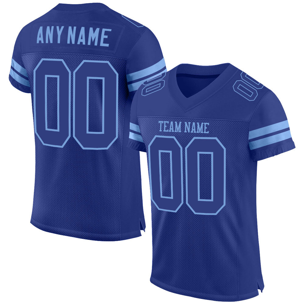 Personalized Custom Name and Number Football Jersey - Royal-Light Blue Mesh Authentic Design Personalized Royal Royal-Light