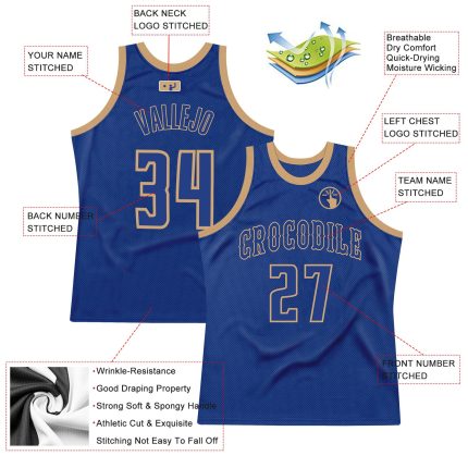 Custom Name and Number Throwback Basketball Jersey - Personalized Royal Old Gold Authentic Team Jersey Personalized Royal