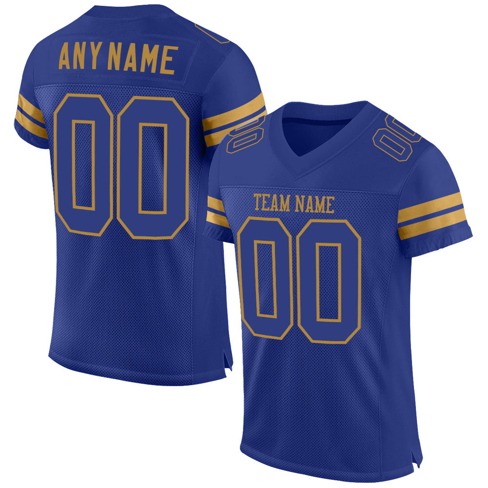 Custom Name and Number Authentic Football Jersey - Personalized Royal-Old Gold Mesh Team Jersey Personalized Royal Royal-Old