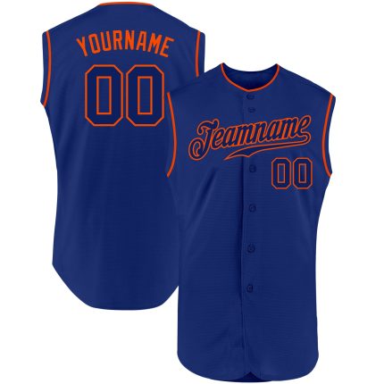 Personalized Custom Team Name and Number Royal Orange Sleeveless Baseball Jersey Personalized Royal Royal-Orange Authentic