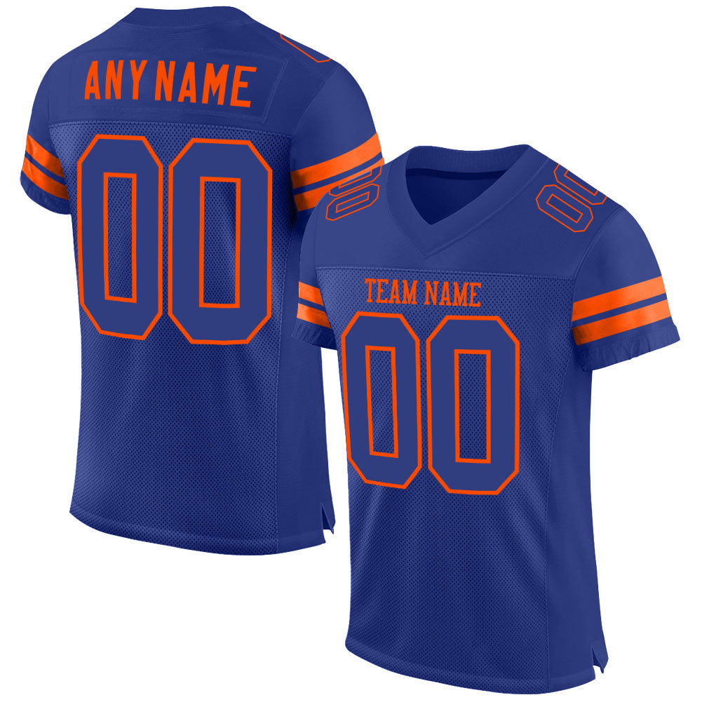 Custom Team Football Jersey - Personalized Royal Orange Mesh with Name and Number Personalized Royal Royal-Orange Mesh Authentic