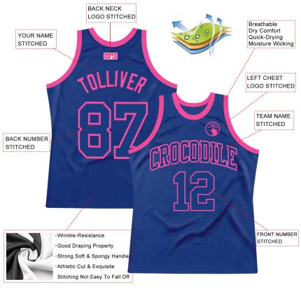 Custom Name Number Personalized Basketball Jersey - Authentic Throwback Royal-Pink Team Jersey Personalized Royal Royal-Pink