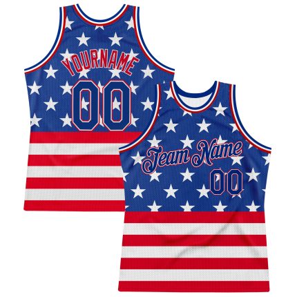 Personalized American Flag Basketball Jersey with Custom Name & Number - Royal Red 3D Pattern Design Personalized Royal Royal-Red