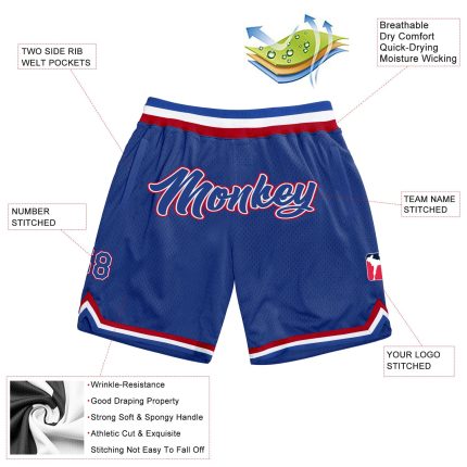 Custom Name and Number Authentic Royal Red Throwback Basketball Shorts - Personalized Team Apparel Personalized Royal Royal-Red