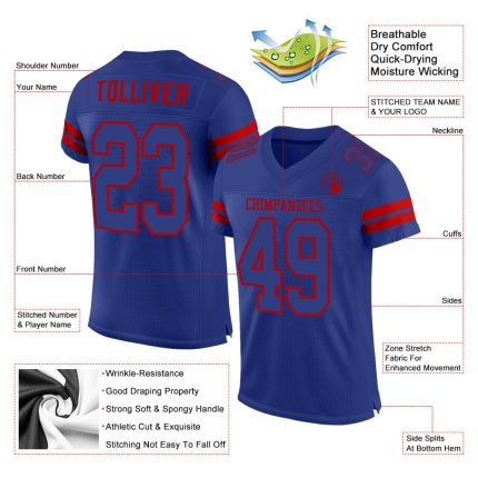 Custom Name and Number Personalized Royal-Red Authentic Football Jersey - Team Jersey Personalized Royal Royal-Red Mesh Authentic
