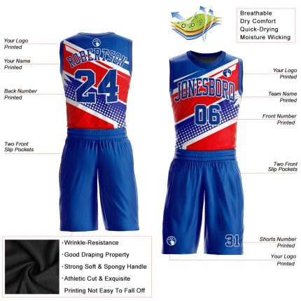 Custom Name and Number Basketball Jersey Suit - Personalized Royal Red Round Neck Sublimation Design Personalized Royal Royal-Red