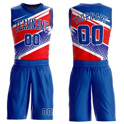 Custom Name and Number Basketball Jersey Suit - Personalized Royal Red Round Neck Sublimation Design Personalized Royal Royal-Red