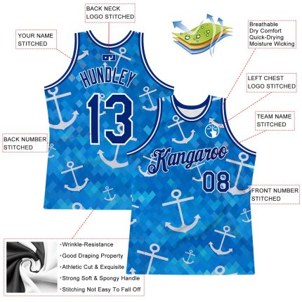 Personalized Authentic Basketball Jersey with 3D Pattern Design, Custom Name & Number - Royal Royal-White Anchors Team Personalized