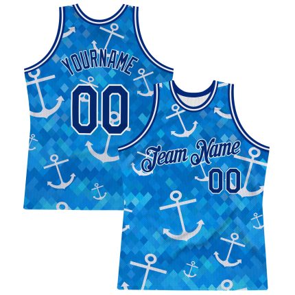 Personalized Authentic Basketball Jersey with 3D Pattern Design, Custom Name & Number - Royal Royal-White Anchors Team Personalized