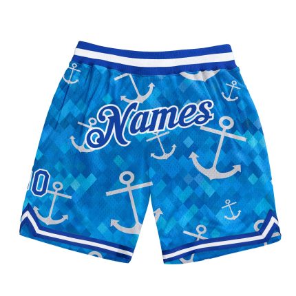 Custom Name and Number Personalized Royal-White 3D Anchor Basketball Shorts Authentic Team Gear Personalized Royal Royal-White