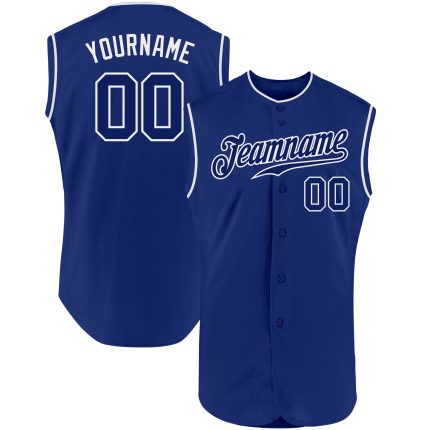 Custom Name and Number Personalized Royal-White Sleeveless Baseball Jersey - Authentic Team Gear Personalized Royal Royal-White