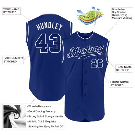 Custom Name and Number Personalized Royal-White Sleeveless Baseball Jersey - Authentic Team Gear Personalized Royal Royal-White