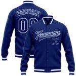 Custom Name Number Varsity Letterman Jacket Personalized Royal White Bomber Full-Snap Team Jacket Personalized Royal Royal-White