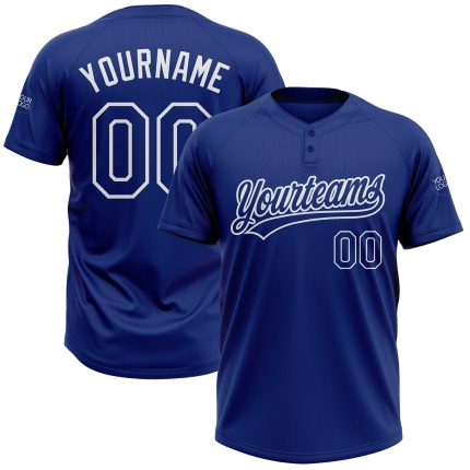 Custom Name and Number Unisex Softball Jersey - Personalized Royal White Two-Button Team Jersey Personalized Royal Royal-White