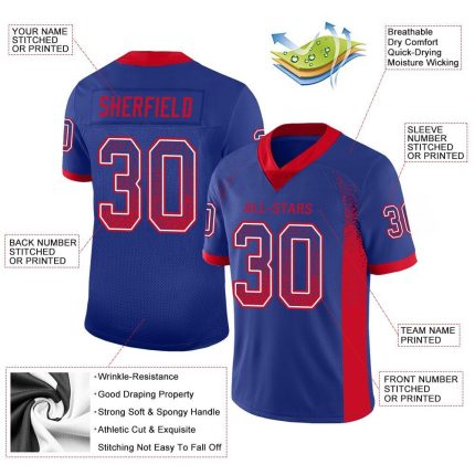 Custom Name and Number Football Jersey - Personalized Royal Scarlet-White Mesh Drift Fashion Team Jersey Personalized Royal