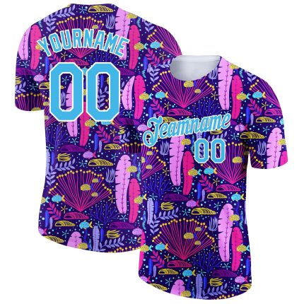 Custom Name and Number Performance T-Shirt in Royal Sky Blue-White 3D Coral Design - Personalized Team Apparel Personalized