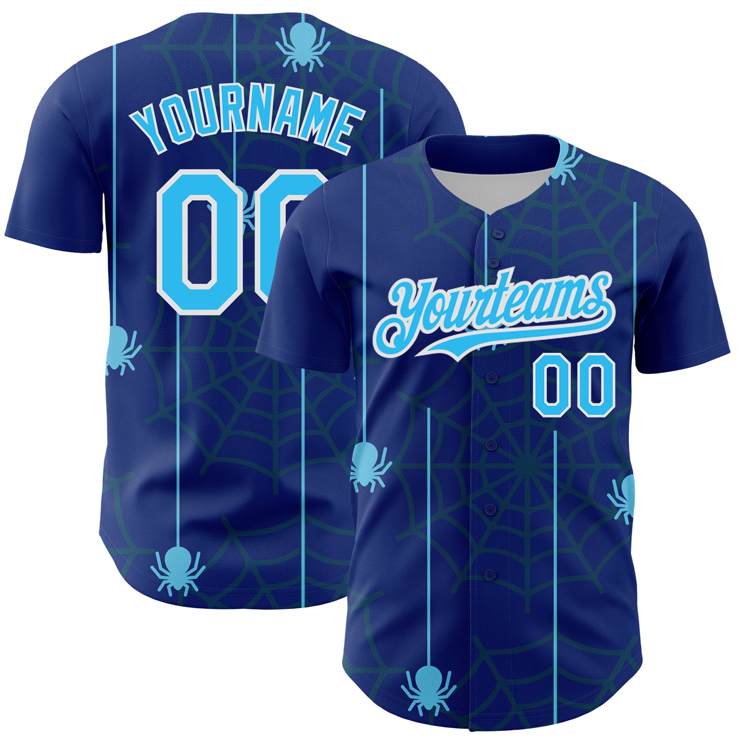 Custom Name & Number 3D Pattern Spider Web Baseball Jersey - Personalized Royal Sky Blue-White Design Personalized Royal