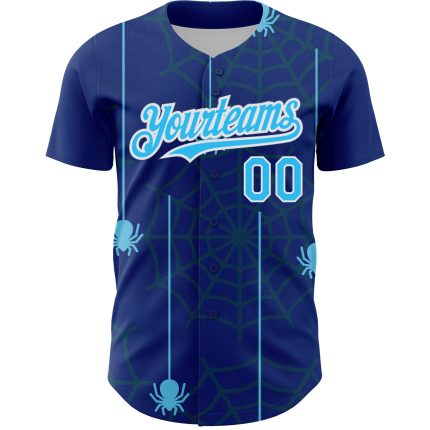 Custom Name & Number 3D Pattern Spider Web Baseball Jersey - Personalized Royal Sky Blue-White Design Personalized Royal