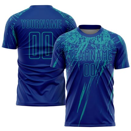 Custom Name and Number Soccer Jersey - Personalized Royal Teal Sublimation Uniform Personalized Royal Teal Sublimation Soccer