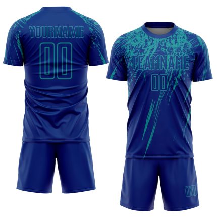 Custom Name and Number Soccer Jersey - Personalized Royal Teal Sublimation Uniform Personalized Royal Teal Sublimation Soccer