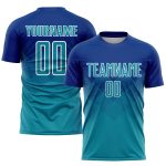 Custom Team Soccer Jersey with Personalized Name and Number - Royal Teal-White Sublimation Uniform Personalized Royal Teal-White