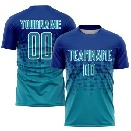Custom Team Soccer Jersey with Personalized Name and Number - Royal Teal-White Sublimation Uniform Personalized Royal Teal-White