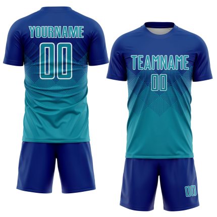 Custom Team Soccer Jersey with Personalized Name and Number - Royal Teal-White Sublimation Uniform Personalized Royal Teal-White