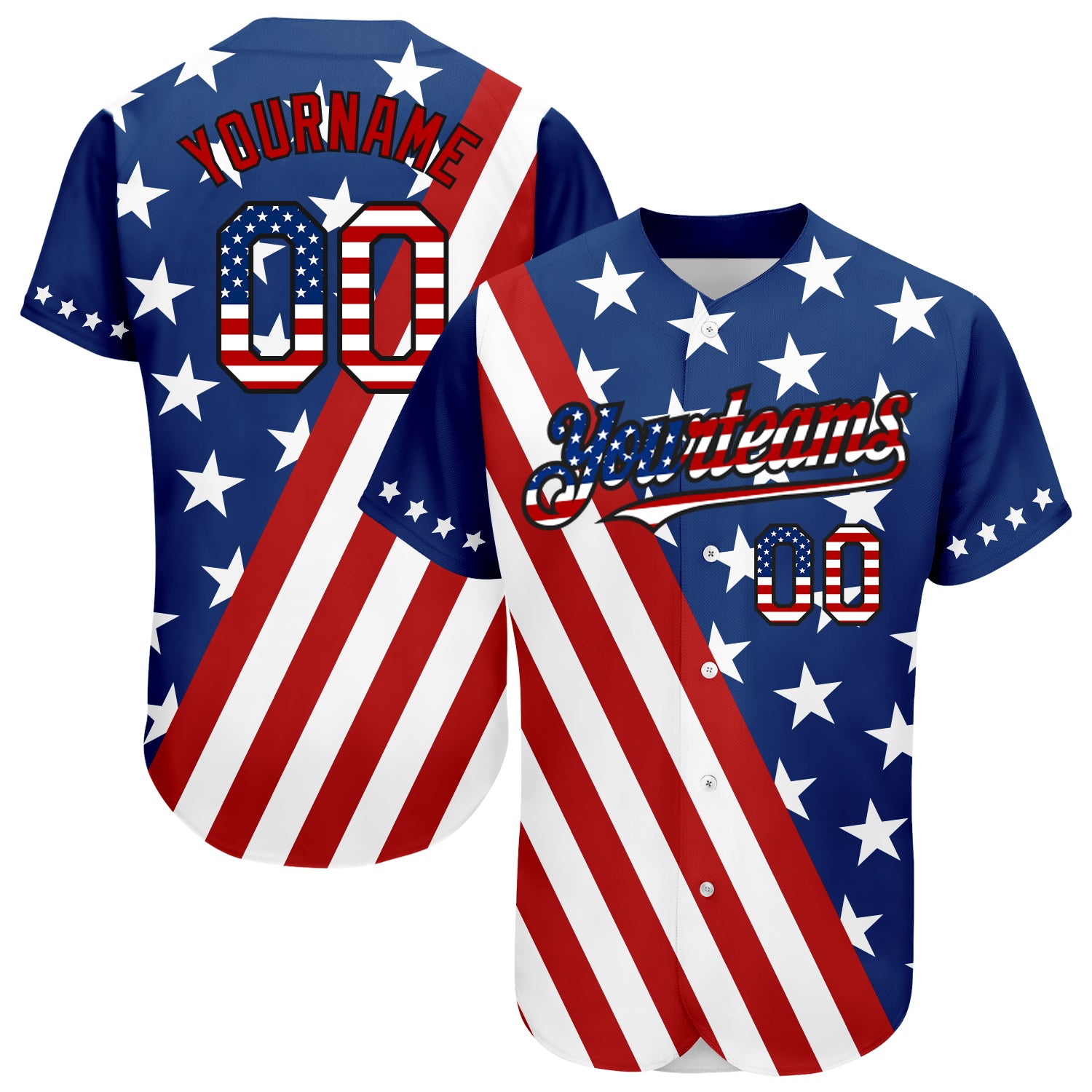 Custom Personalized USA Flag Red-Black 3D Baseball Jersey with Team Name and Number Personalized Royal USA Flag Red-Black