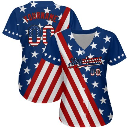 Custom Personalized USA Flag Red-Black 3D Baseball Jersey with Team Name and Number Personalized Royal USA Flag Red-Black