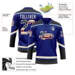 Personalized Vintage USA Flag Hockey Jersey with Custom Name & Number - Black-Cream Lace Neck Team Apparel Personalized Royal