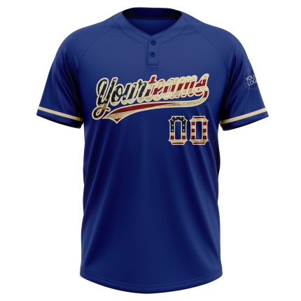 Personalized Vintage USA Flag Softball Jersey Unisex Two-Button Team Custom Name & Number - City Cream Personalized Royal