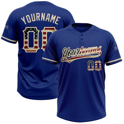 Personalized Vintage USA Flag Softball Jersey Unisex Two-Button Team Custom Name & Number - City Cream Personalized Royal