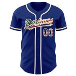 Custom Name and Number Vintage USA Flag Baseball Jersey - Personalized Cream Team Apparel Personalized Royal Vintage USA