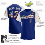 Custom Name and Number Vintage USA Flag Baseball Jersey - Authentic Raglan Sleeve Cream Team Shirt Personalized Royal Vintage