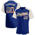 Custom Name and Number Vintage USA Flag Baseball Jersey - Authentic Raglan Sleeve Cream Team Shirt Personalized Royal Vintage