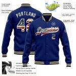 Custom Vintage USA Flag Bomber Jacket with Cream-Black Design, Full-Snap Varsity Style, Personalized Name & Number Personalized