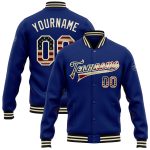 Custom Vintage USA Flag Bomber Jacket with Cream-Black Design, Full-Snap Varsity Style, Personalized Name & Number Personalized