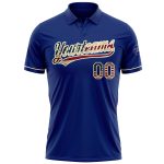 Custom Name and Number USA Flag Cream Performance Vapor Golf Polo Shirt - Personalized Vintage Team Shirt Personalized Royal