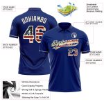 Custom Name and Number USA Flag Cream Performance Vapor Golf Polo Shirt - Personalized Vintage Team Shirt Personalized Royal