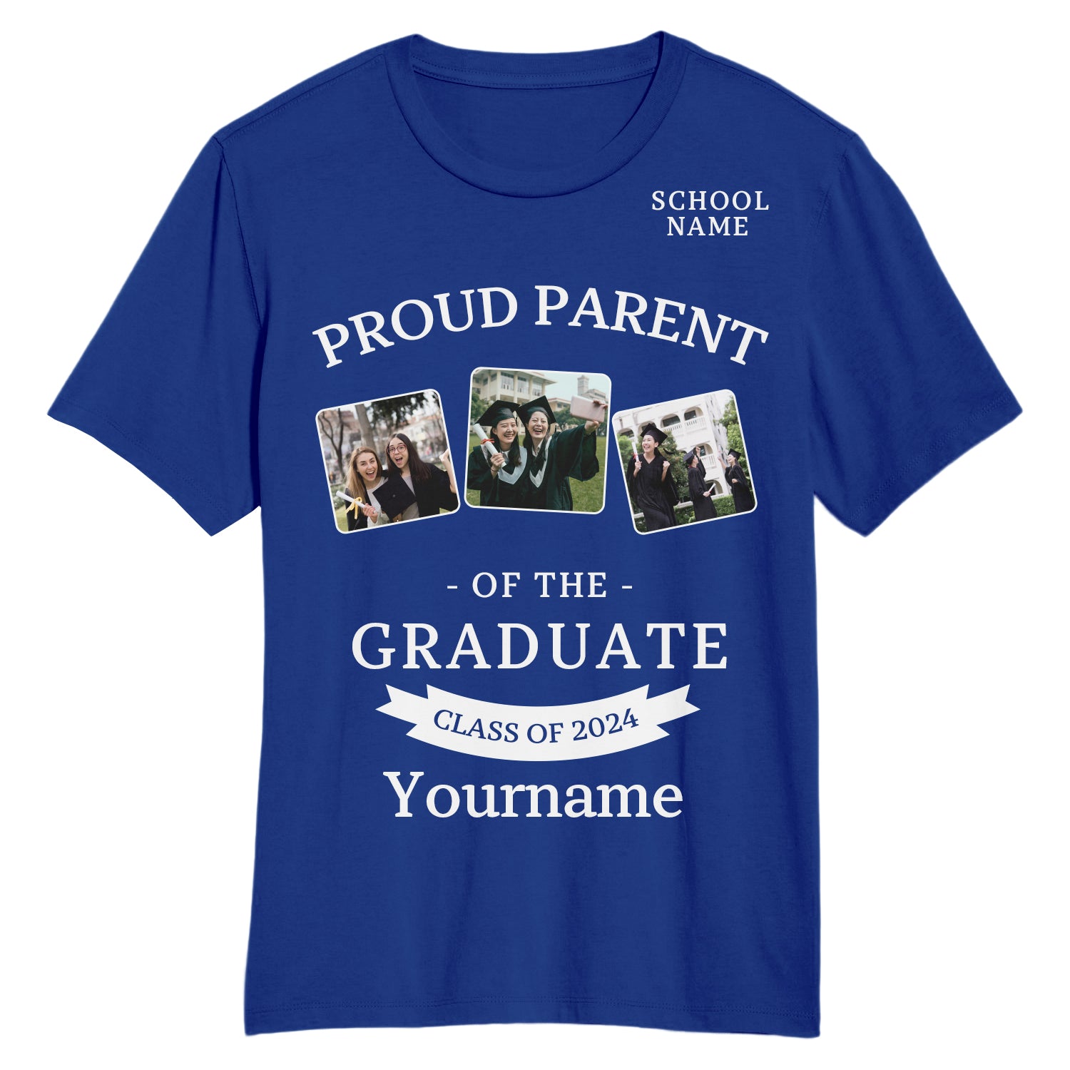 Custom Name and Number 3D Graduation T-Shirt - Personalized Royal White Performance Tee Personalized Royal White 3D Graduation